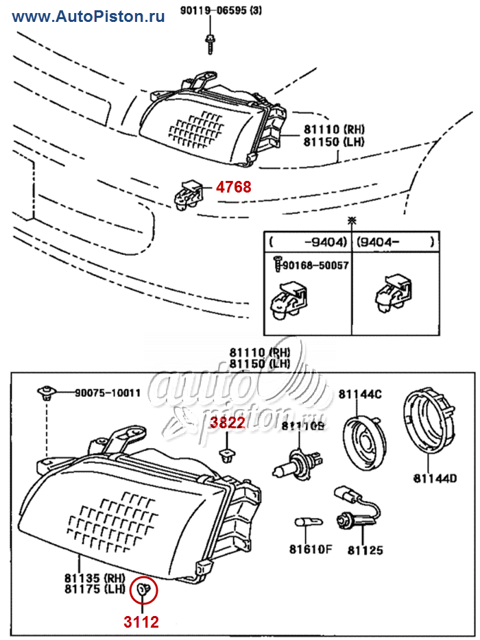 90189-06111 (9018906111)Автокрепёж для иномарок. Схема крепления авто пистоны и клипсы.