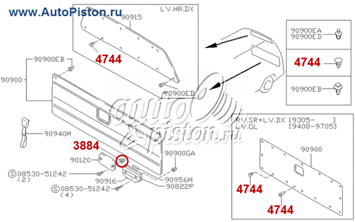 01281-00423 (0128100423) Автокрепёж для иномарок. Схема крепления авто пистоны и клипсы.