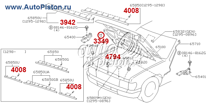 65846-40F00 (6584640F00)Автокрепёж для иномарок. Схема крепления авто пистоны и клипсы.